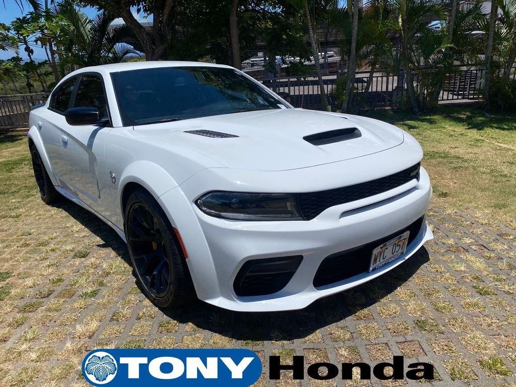 2023 Dodge Charger SRT Hellcat Widebody in White Knuckle Clearcoat — front three-quarter view
