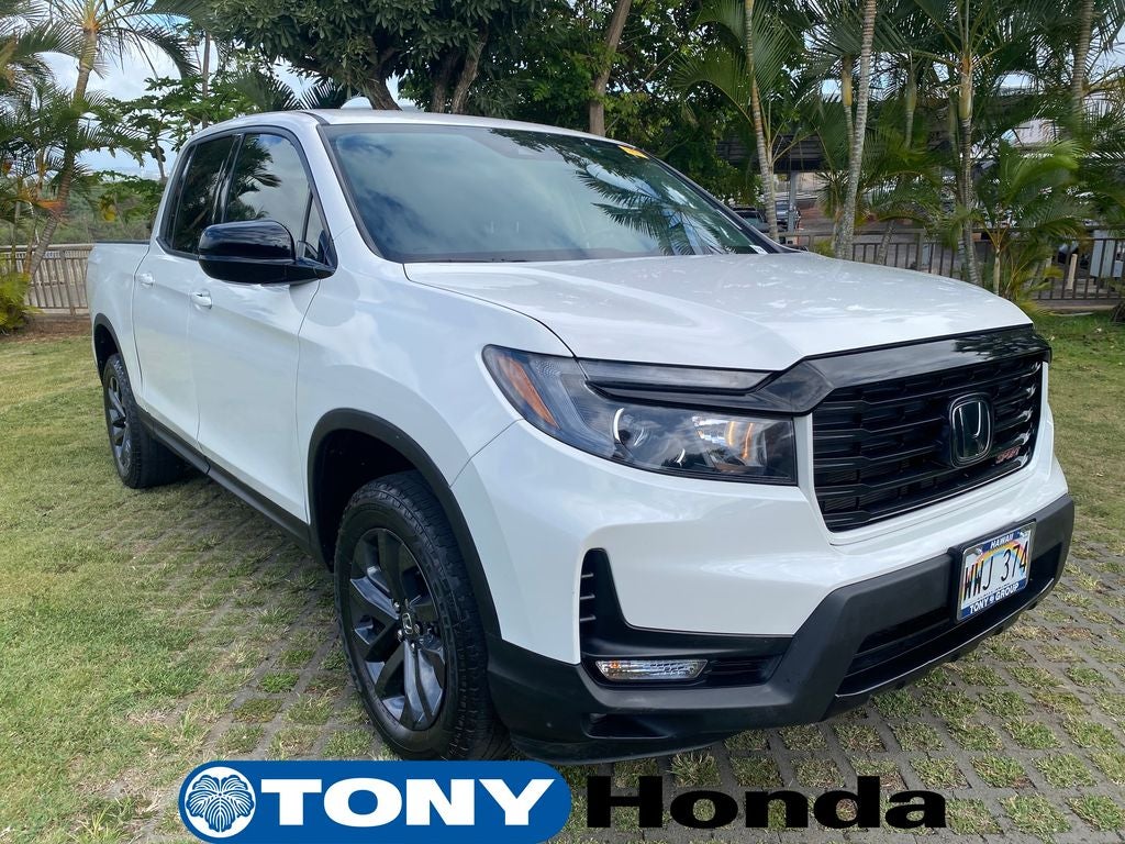 2023 Honda Ridgeline Sport in White — front three-quarter view