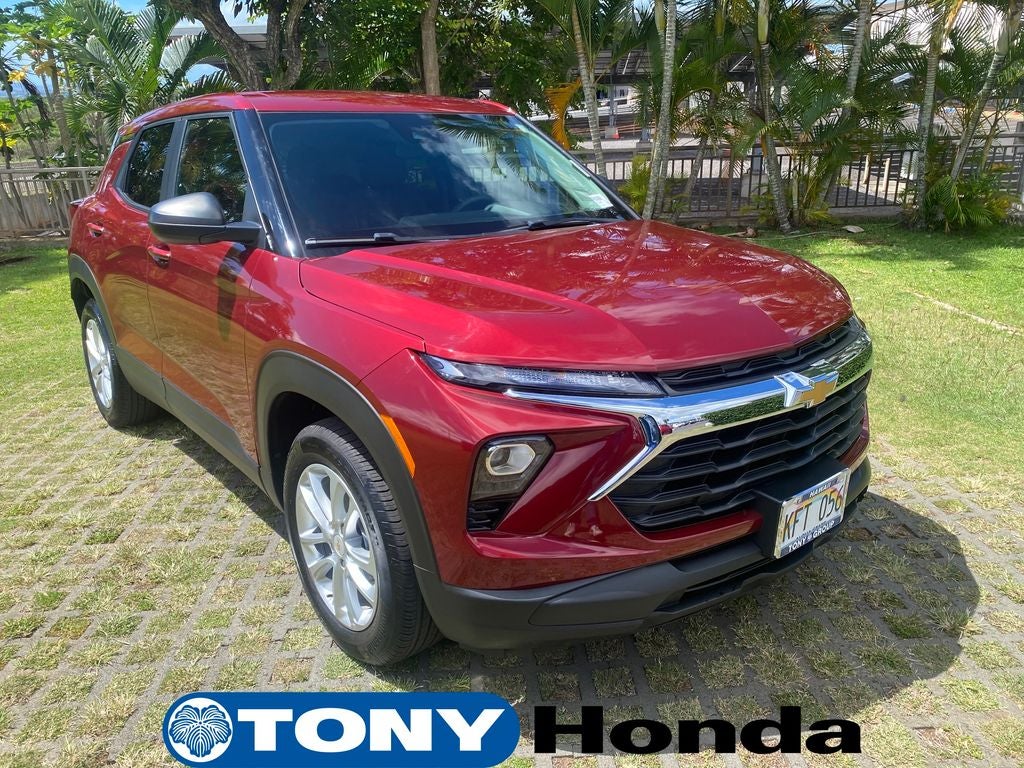 2024 Chevrolet TrailBlazer LS in Crimson Metallic — front three-quarter view