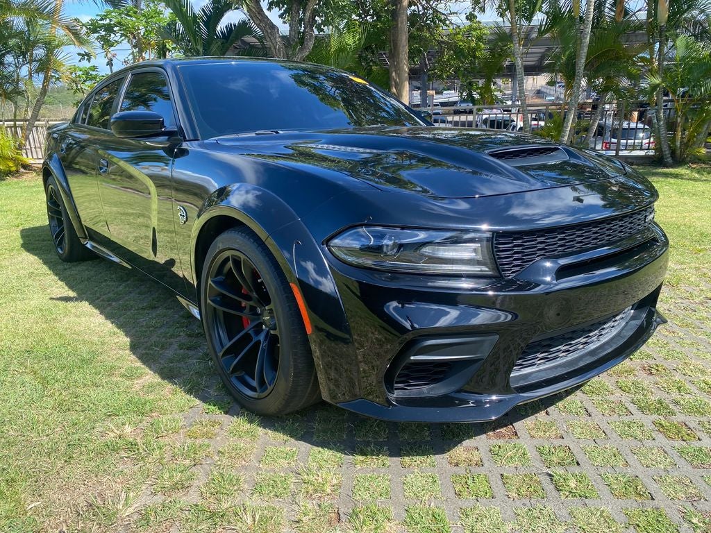 2021 Dodge Charger SRT Hellcat Widebody in Pitch Black Clearcoat — front three-quarter view