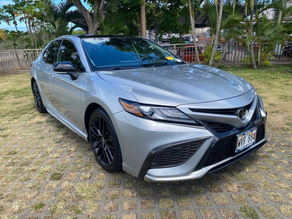2021 Toyota Camry XSE in Silver — front three-quarter view