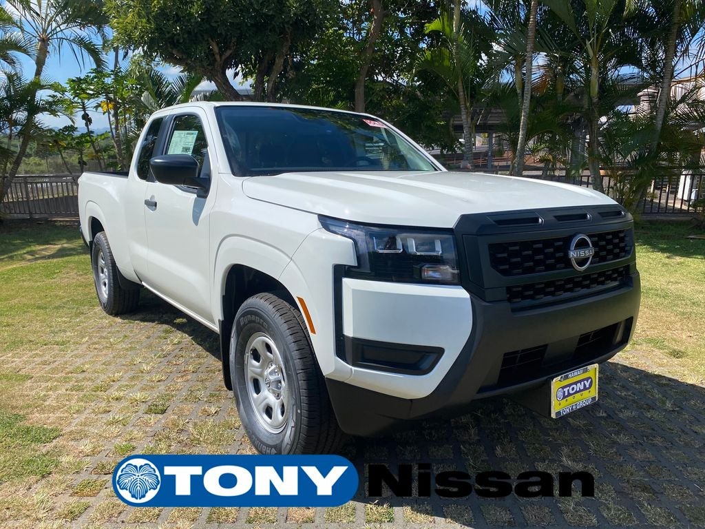 2026 Nissan Frontier S in Glacier White — front three-quarter view